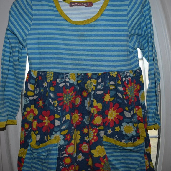 JELLY THE PUG Girls Stripped Floral Knit Dress Size 5 - Picture 3 of 4